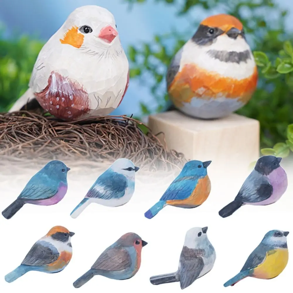 Creative Multicolor Wood Bird Figurine Art Craft Ornaments Desktop Ornament Knick-knack Sculpture Wooden Kids Toy