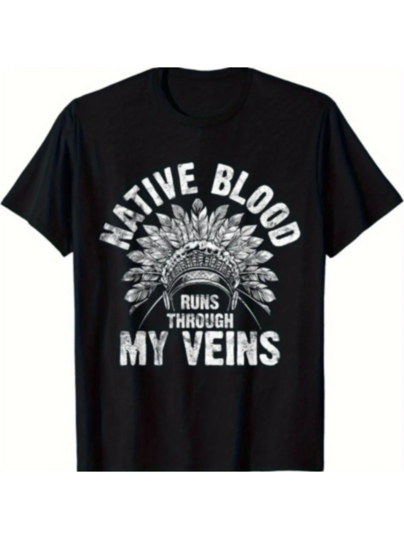 

New Men's Vintage Native Blood Graphic T-Shirt, 100% Cotton, Crew Neck Casual All-Season Wear Unisex Streetwear Tops 2026