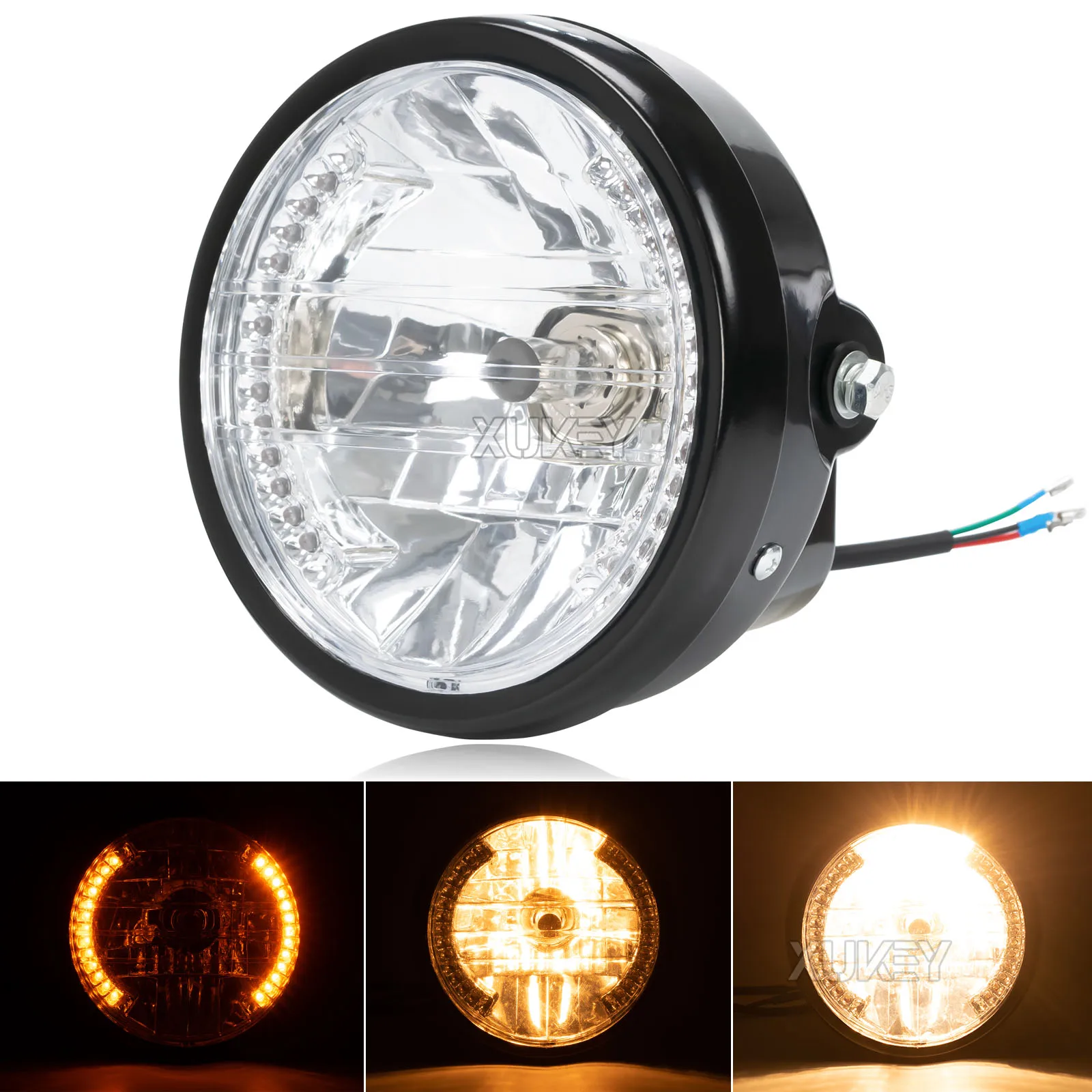 1Pc 7Inch New Universal Headlights Motorcycle Projector Turn Signal Lights with Mounting Bracket Housing Bucket Drl Driving Led