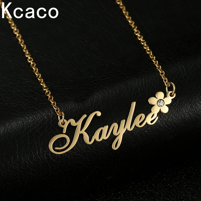 Kcaco Stainless Steel Customized Name Necklace with Zircon for Women Personalized Flower Heart Pendant Birthstone Choker Gifts