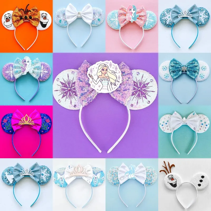 Disney Princess Aurora Ears Sleeping Beauty Headbands Girls Sequins Bow Hairbands Women Rose Hair Accessories Kids Kawaii Gifts