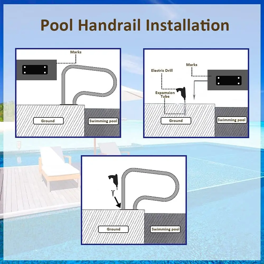 درابزين حمام السباحة من الفولاذ المقاوم للصدأ مع لوحة قاعدة تثبيت سريعة