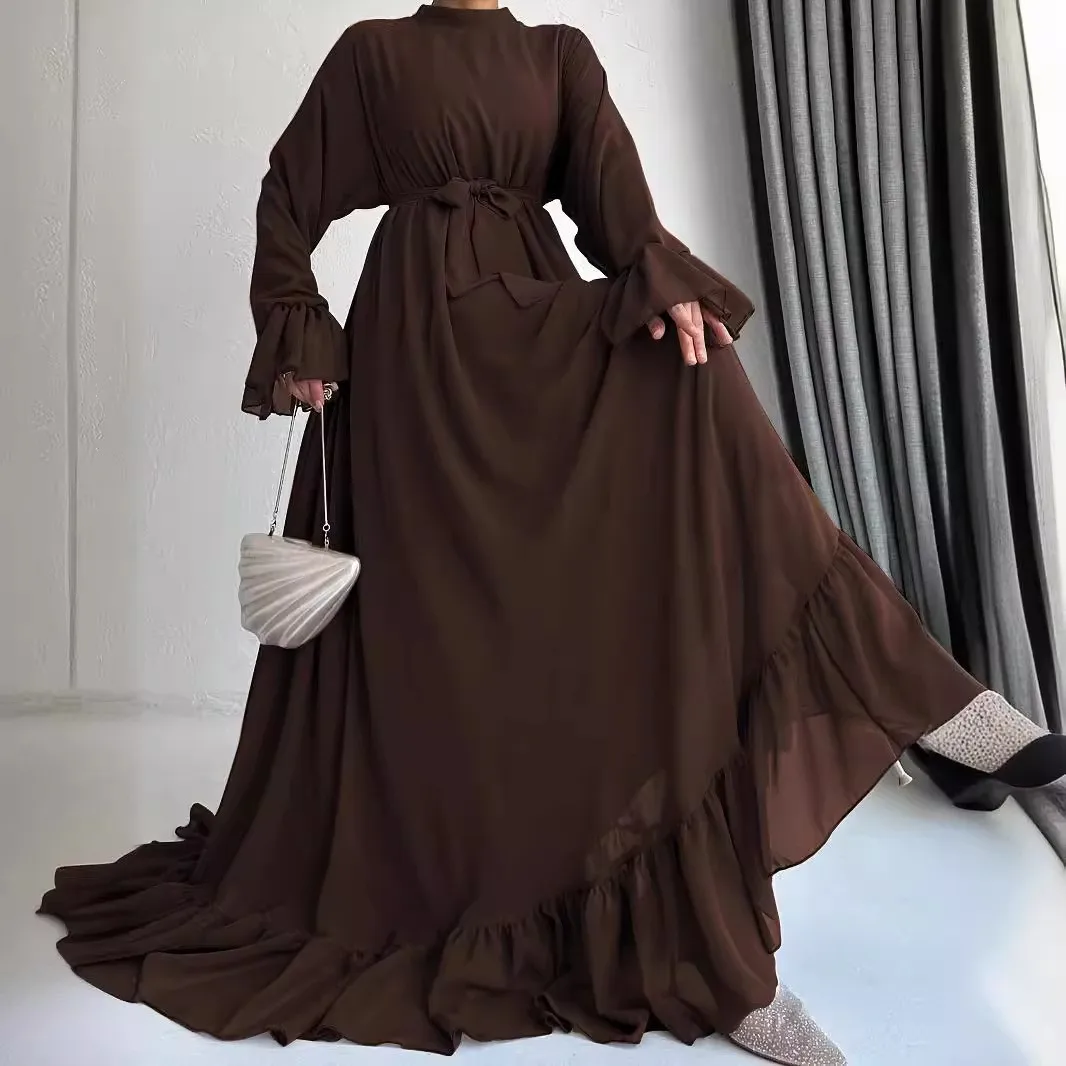 Gaun Muslim Lebaran wanita Abaya Jalabiya ikat pinggang Ramadan Maroko Dubai Abayas jubah panjang Arab sederhana Kaftan Islam pesta Vestidos