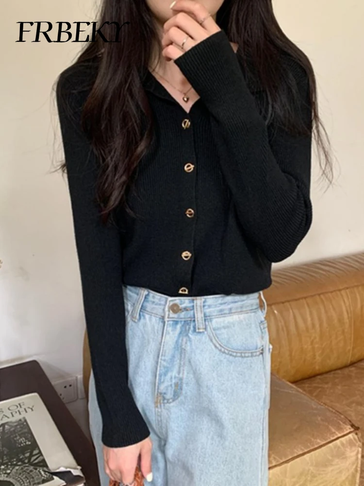 Autumn Polo Collar Temperament Bottoming Sweater Fashion Knitted Cardigan Long Sleeve Simple Casual Top Korean Fashion Jumper