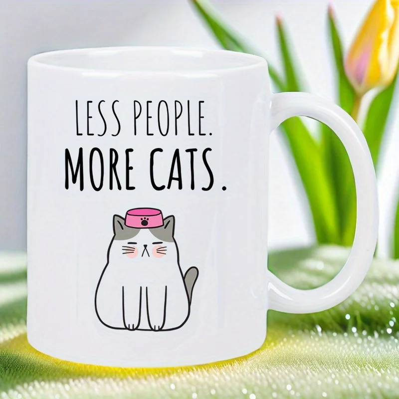 

Белая керамическая кружка Cute Cat Lover — «Less People, More Cats» с дизайном розовой шляпы, идеальный подарок для любителей кошек, ручная стирка