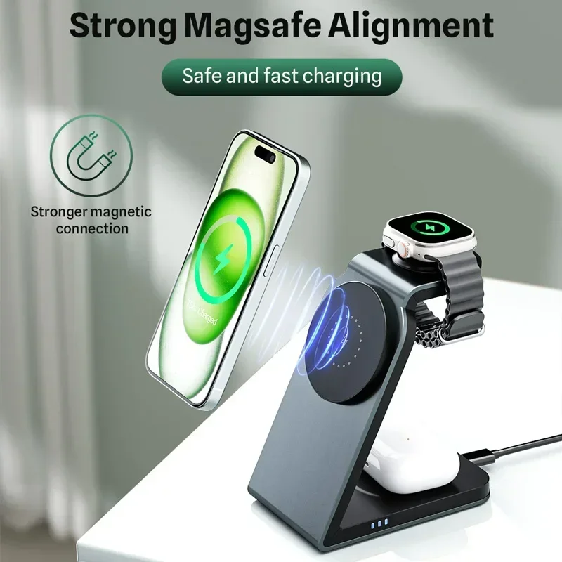 KPON 3čepel v 1 magnetický bezdrátový nabíjení nádraží MagSafe nabíječka stánek pro iPhone 16/15 pro maxi jablko iwatch 9/8/7/6/5 airpoding 3čepel 2