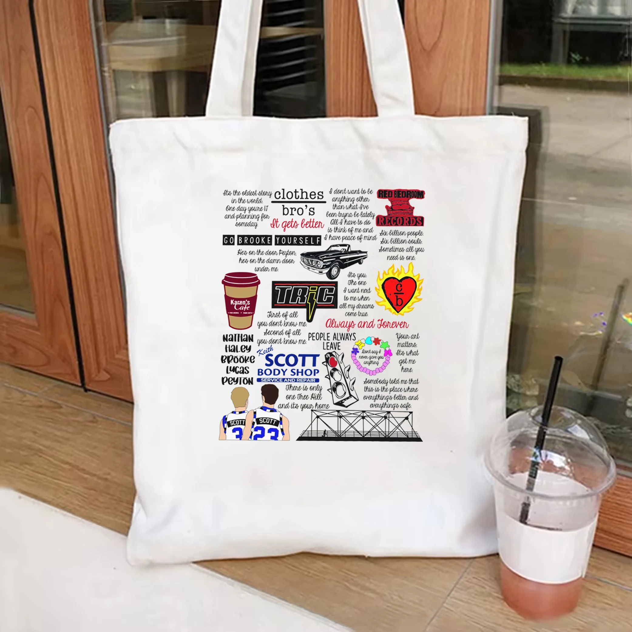 Keith Scott body shop OTH collage canvas bag Pop culture tote bag Hill bag Keith One Tree Hill Inspired TV Theme shoulder bag