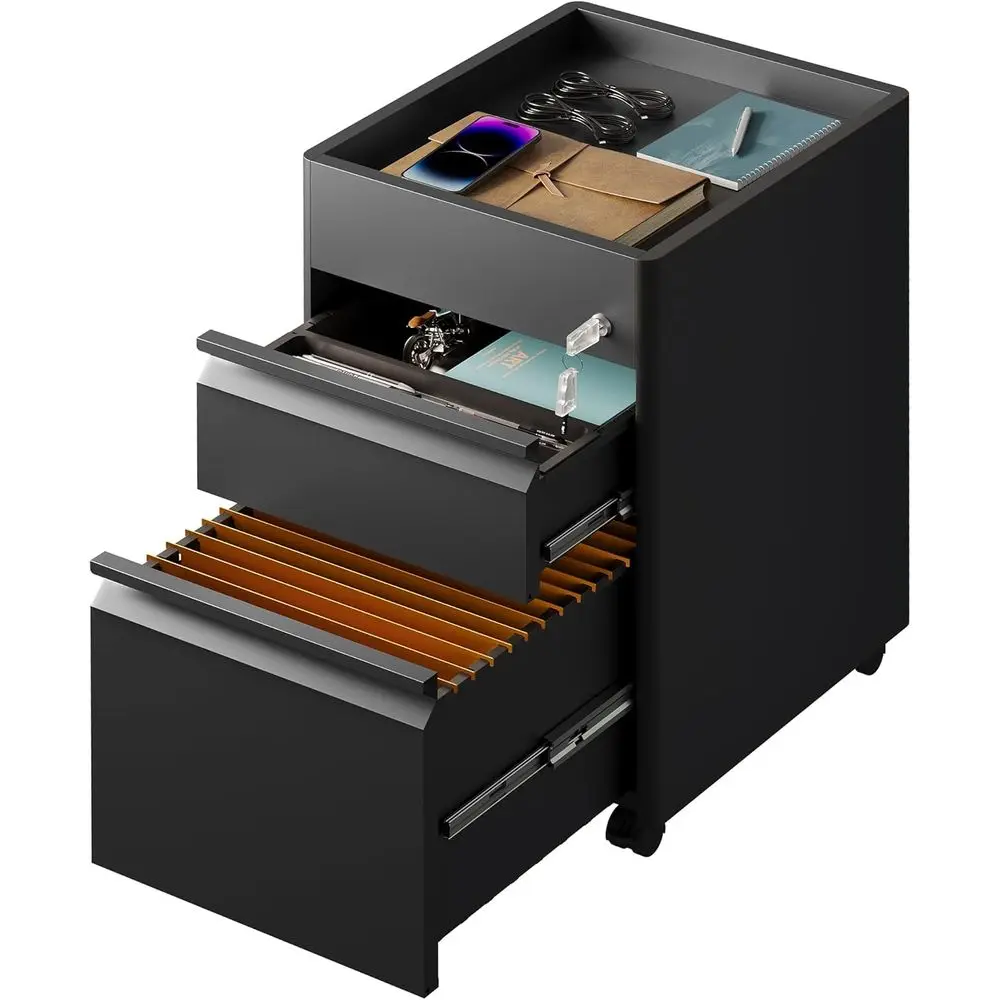 Metal ile Cabinet with Lock, 2 Der Under Desk iling Cabinet with Wheels, Locking ile Cabinet or Letter/Legal/A4 Size, Black