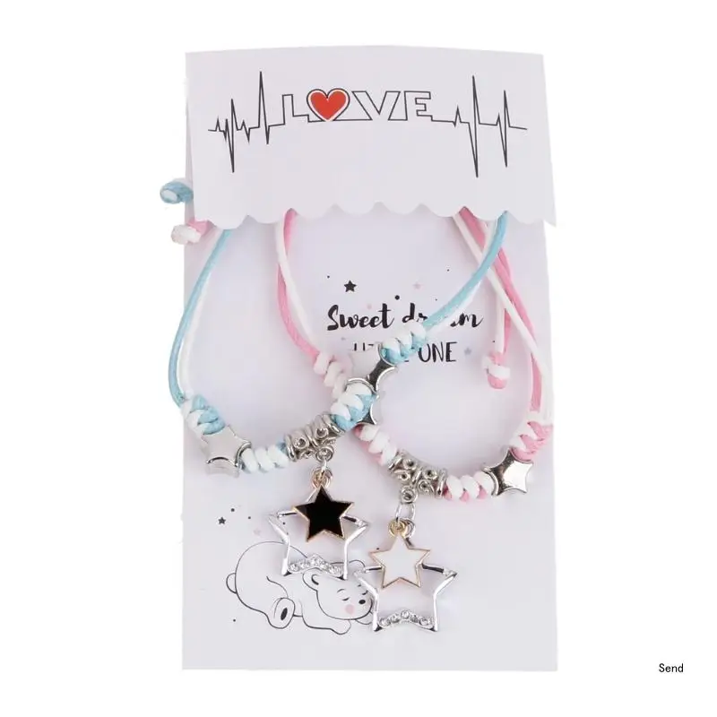 قطعتان من الأساور المصنوعة من الحبال المنسوجة الأنيقة للأزواج، أساور متطابقة مع سحر النجمة