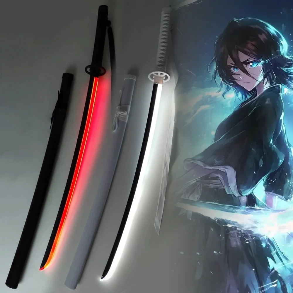 40 pulgadas brillo lejía Katana luz Led sable Anime Rukia Cosplay Prop cuchillo Ninja Real japonés Katana Original espada samurái regalo