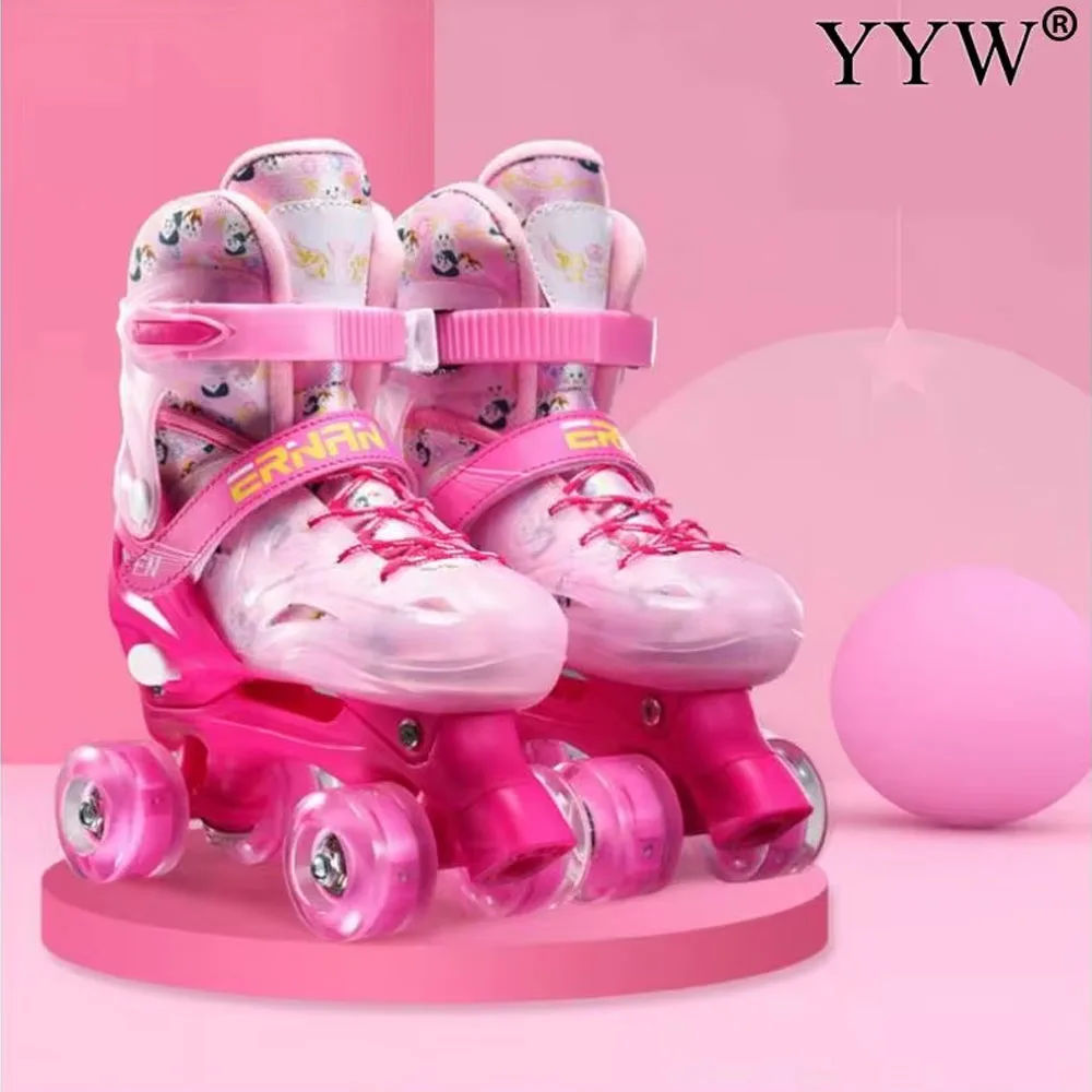 2024 Boys Girls Kids Skates Children Roller Skates Skating Shoes Sliding Adjustable Quad Sneakers 4 Wheels 2 Row Line Outdoor