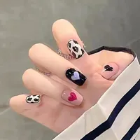 24Pcs/Set Fall Cute Cow Print Kawaii Wearing False Nails Reusable French Press on Nail Removable Short Acrylic Fake Nail Art