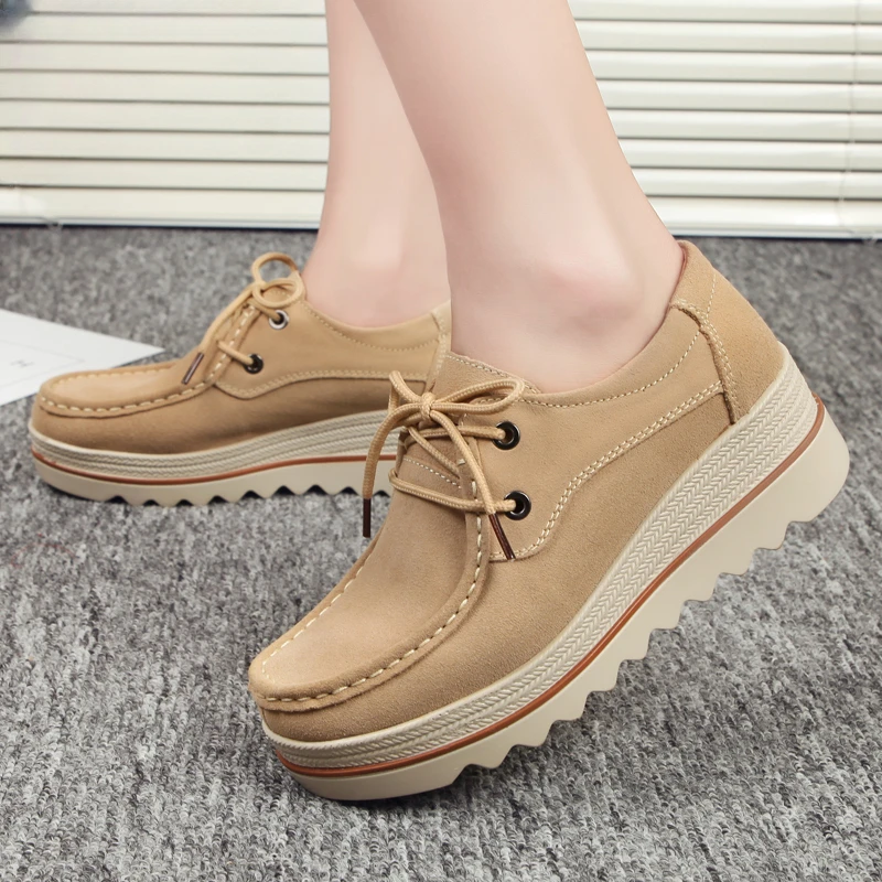 

British Style Women's Shoes Leather Lace-up Sports Shoes Women's Thick Sole Heightened Women's Casual Shoes Zapatos De Mujer