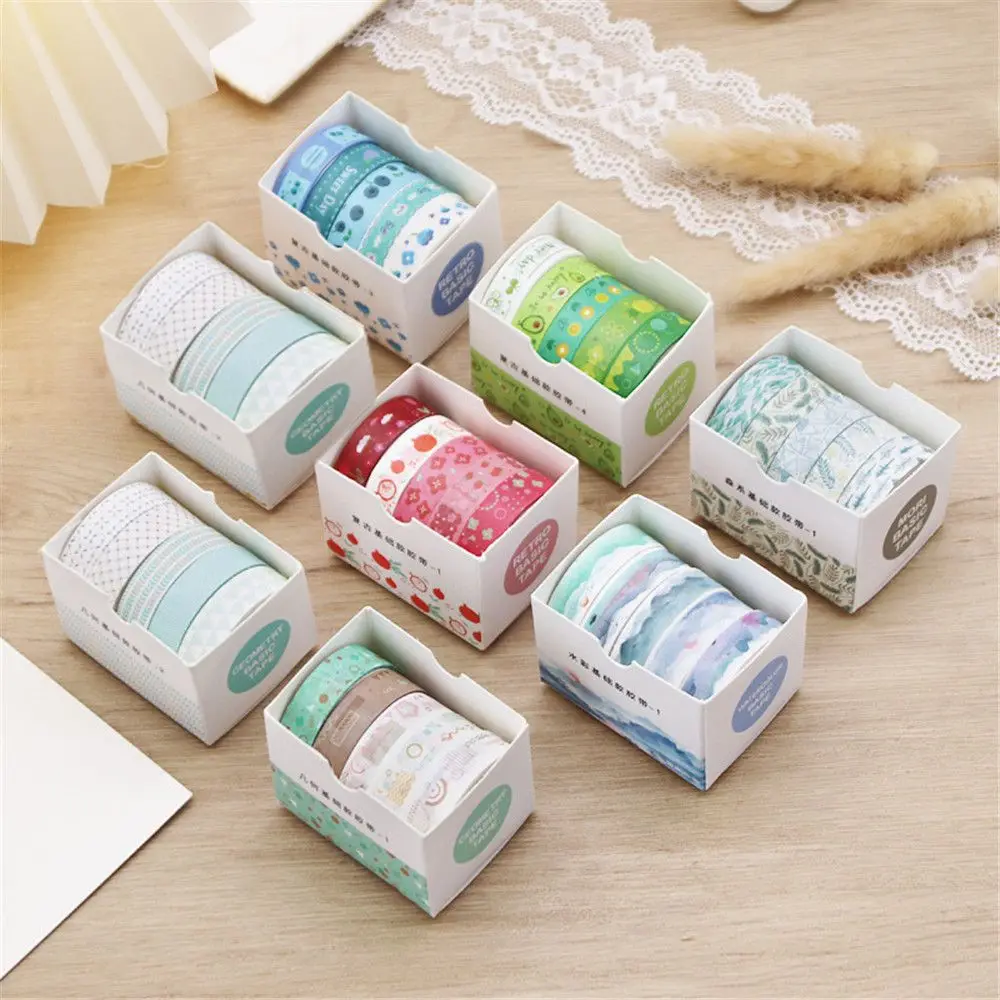 5Rolls/box Washi Tape Set Decorative Masking Tape Cute Scrapbooking Adhesive Tape Student Stationery School Stationery Supplies