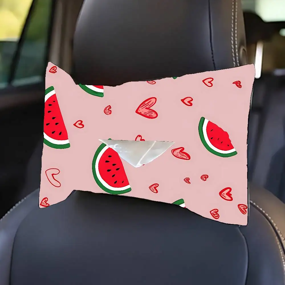 Watermelon And Heart Car Tissue Box Holder Linen Auto Hanging Napkin Case Interior Accessories Universal Vehicle Paper Organizer