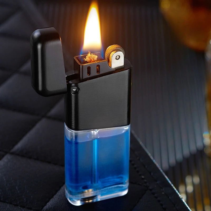 Portable, Fashionable Visually Transparent Oil Depot Open Flame Lighter Grinding Wheel Ignition High-value Lighter Smoking Gift