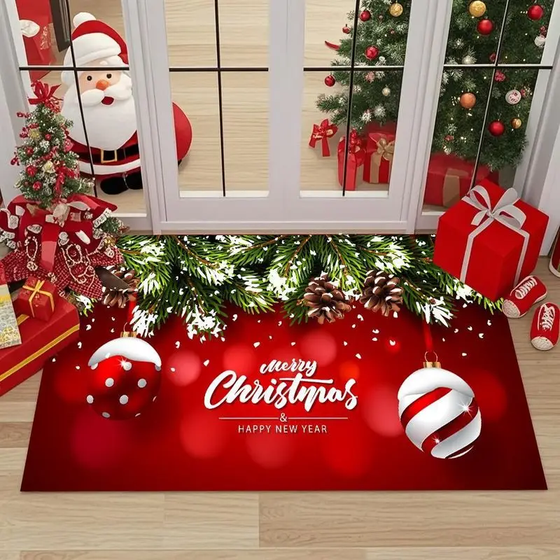 VIKAMA Merry Christmas Happy New Year Doormat Non Slip Soft Washable Holiday Floor Mat For Front Door Entrance Home Decor