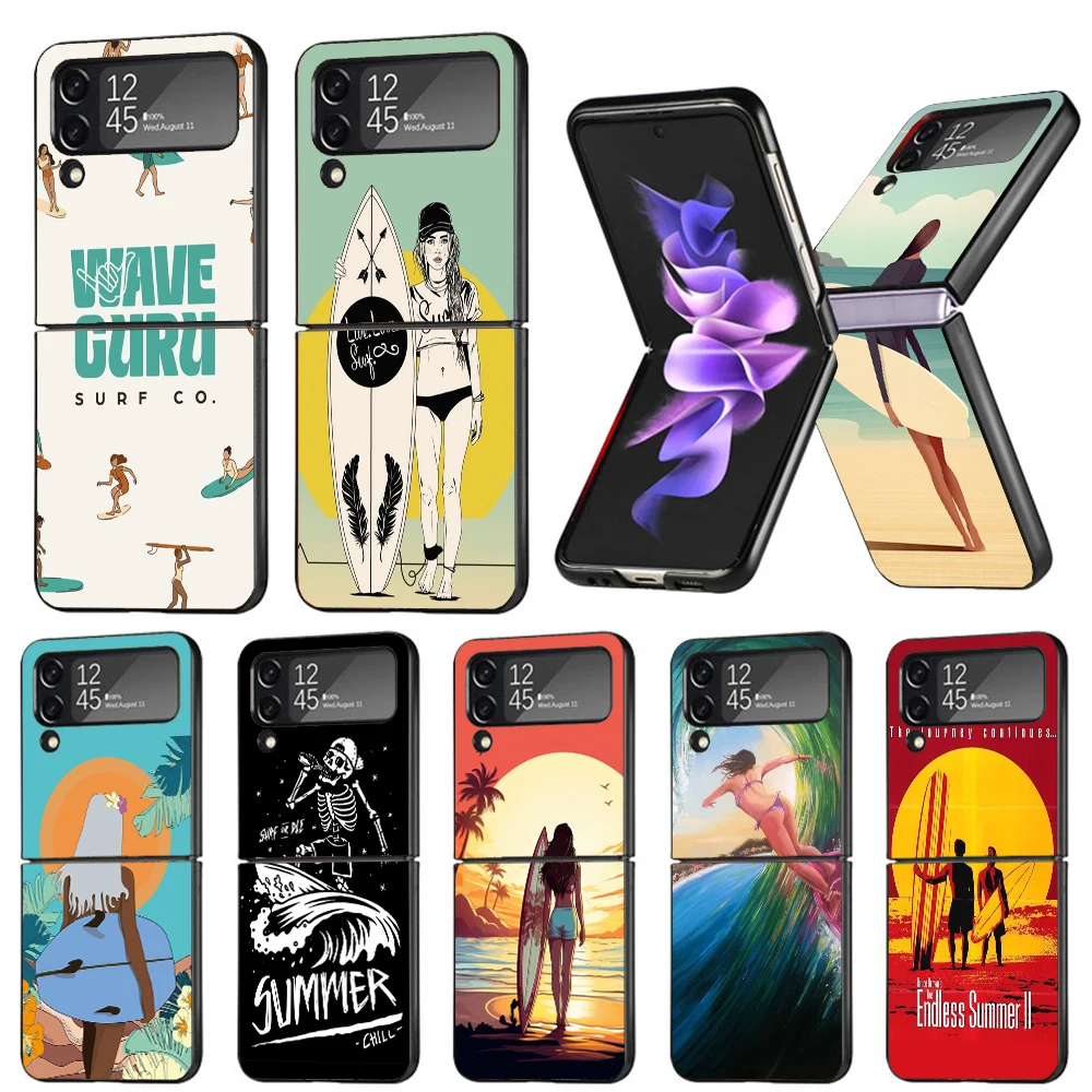 Surf Board Aesthetic Phone Case For Samsung Galaxy Z Flip6 5G Flip5 Flip4 Flip3 ZFlip 6 3 4 5 Hard PC shockproof Back Cover