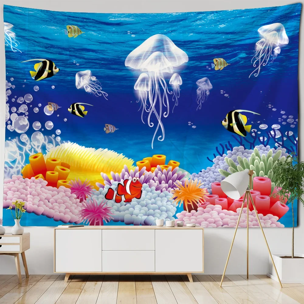Underwater Creature Tapestry Astronaut Jellyfish Fantasy Home Art Decoration Neon Galaxy Space Kawaii Room Wall Decoration