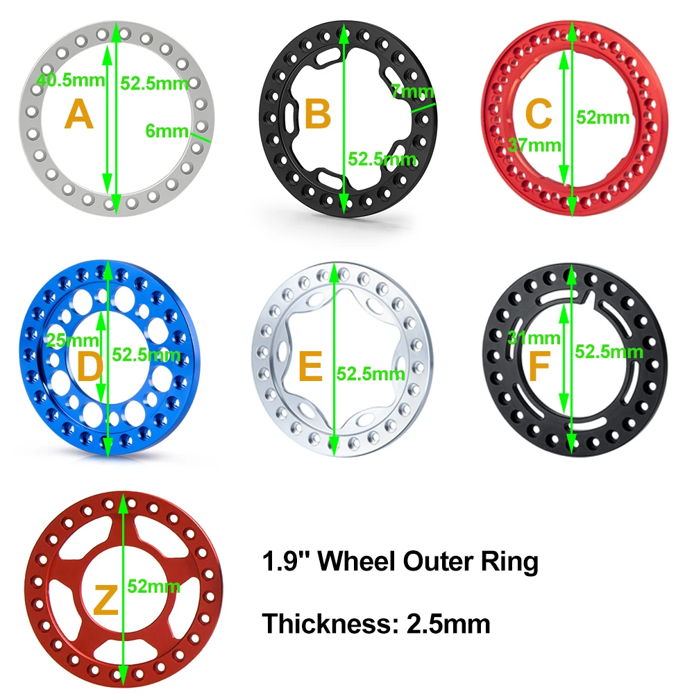 AXSPEED 4Pcs Alu Alloy 1.9inch Wheel Outer Ring for 1.9