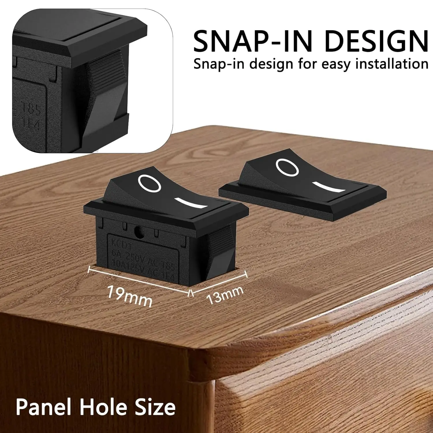 10PCS On/Off Boat Rocker Switch - 2 Pin 2 Position Snap SPST - 6A 250V AC T85-10A 125V AC 1E4 - Toggle Switch KCD1