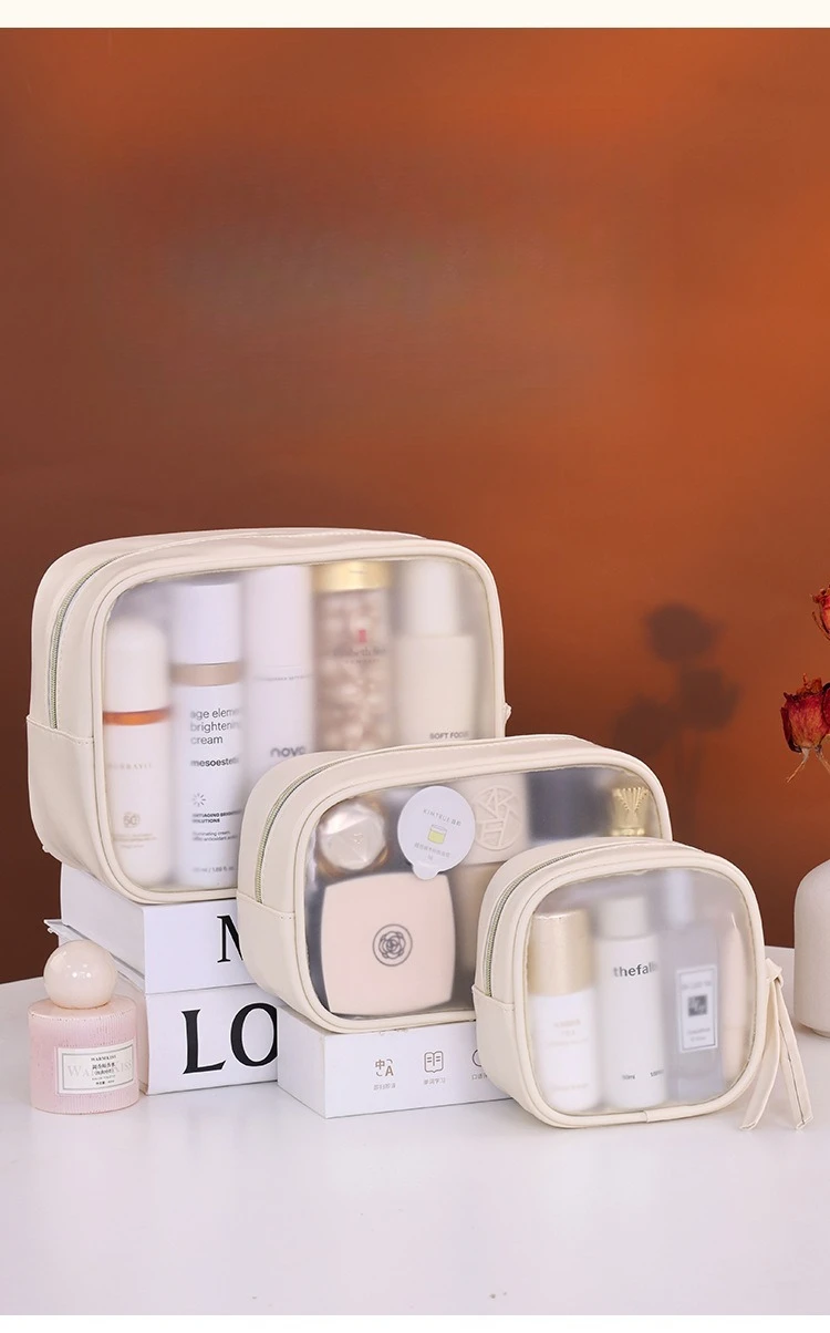 Halbtransparentes Luxus-Kosmetiktaschen-Set, 3-teilig, Große Reise-Kosmetikorganizer-Taschen, Tragbare Toilettenartikel-Aufbewahrung für Frauen – Detail 4