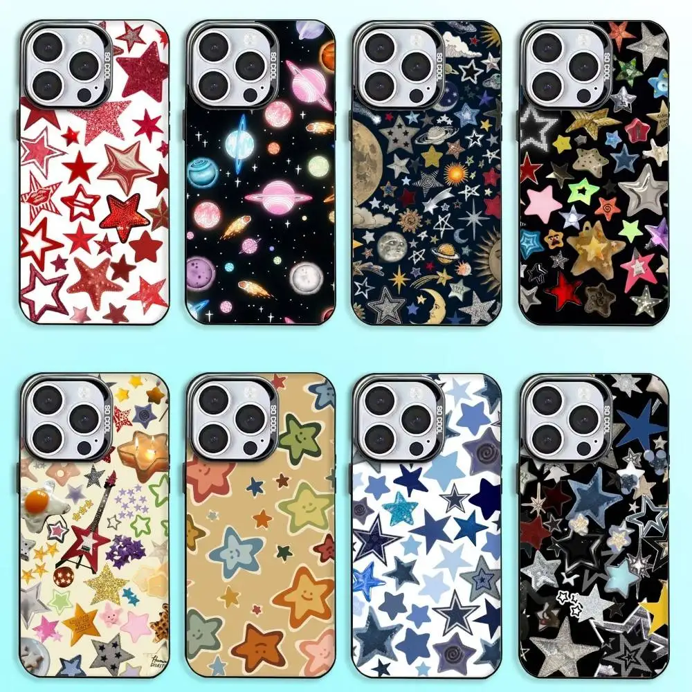 

Colorful Star Phone Case For iPhone17,16,15,14,13,12,11 Plus,Pro Max Black Candy Matte Shockproof Cover