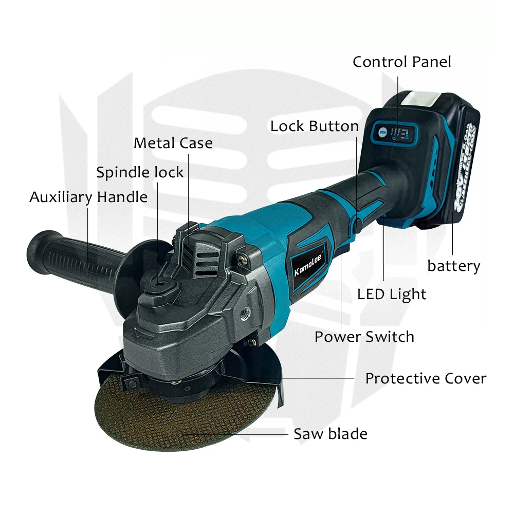 Kamolee M10 100MM/125MM 18500RPM Brushless Electric Angle Grinder 3 Speed Cutting Power Tools Compatible For Makita 18V Battery