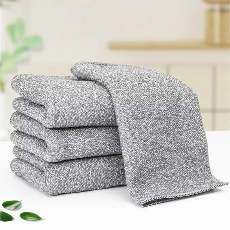 1pcs Gray Bamboo Charcoal Thickened Super Absorbent Wiping Rags Anti-grease Microfiber Kitchen Cloths Dishcloth Cleanin U4z6