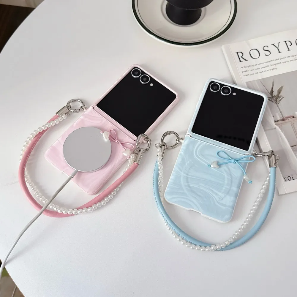 Ripple Pattern For Samsung Galaxy Z Flip 6 7 FE 8 Magsafe Magnetic Bow Bracelet Phone Case Protective PC Shell Back Cover