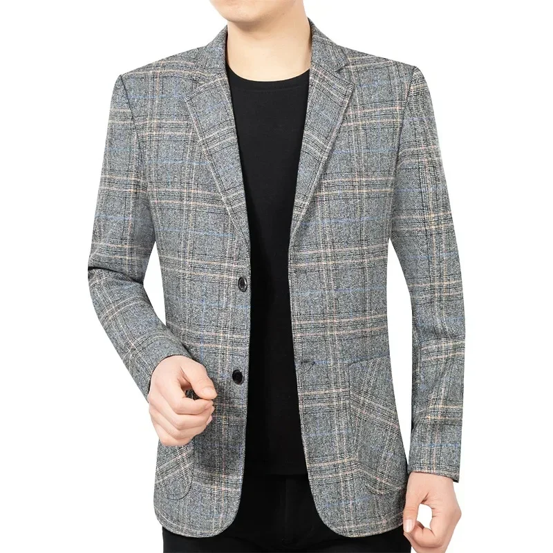 New Spring Autumn Men Plaid Business Blazers Jackets Casual Suits Coats High Quality Male Slim Blazers Coats Men\'s Clothing 4XL