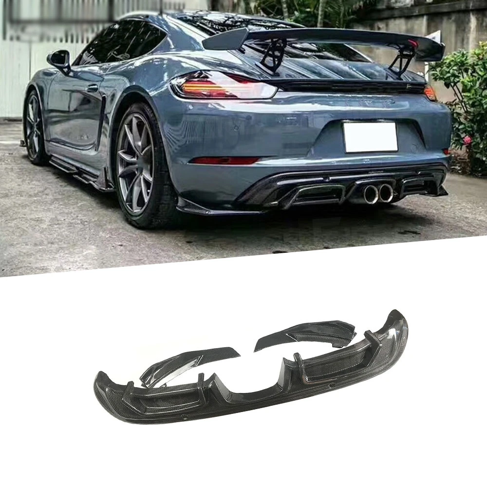 

Carbon Fiber Rear Lip Diffuser Spoiler Splitters Fit For Porsche 718 Cayman Boxster Base S Coupe 2016-2019 Car Bumper Guard Car