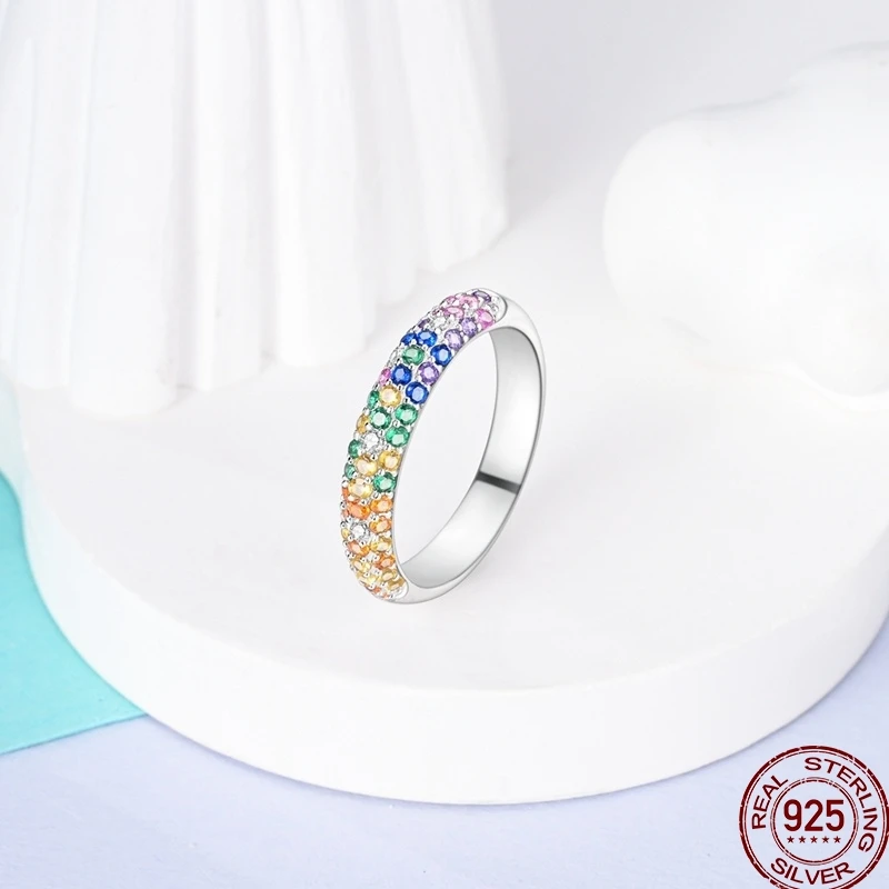 925 Sterling Silver Ring Colored Zircon Love Heart Stackable Women\'s Original Wedding Rings Exquisite Jewelry Gift Anniversary