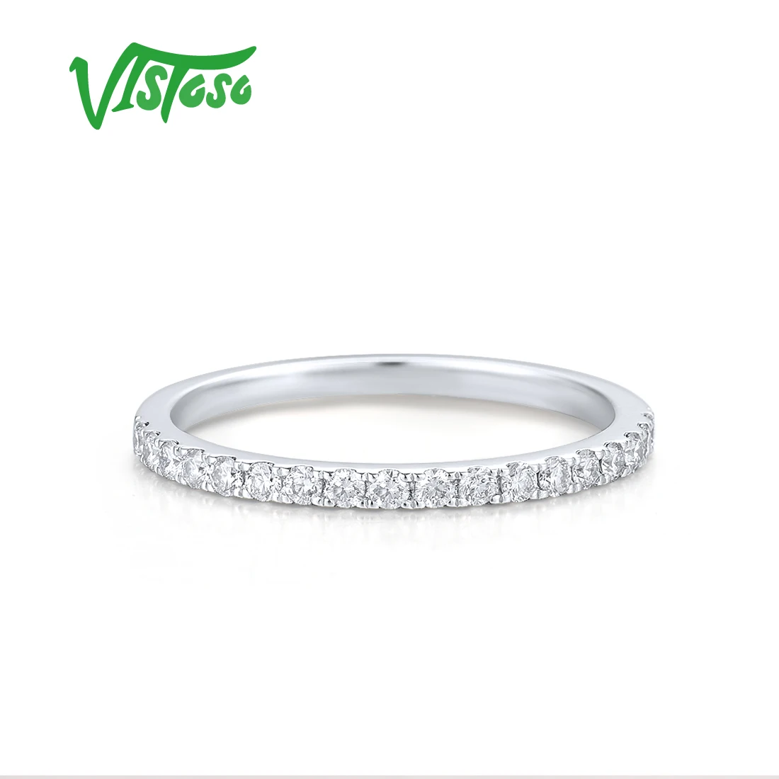 VISTOSO Pure 14K 585 White Gold Stackable Ring For Women Sparkling Diamond Wedding Engagement Dainty Gifts Fine Jewelry