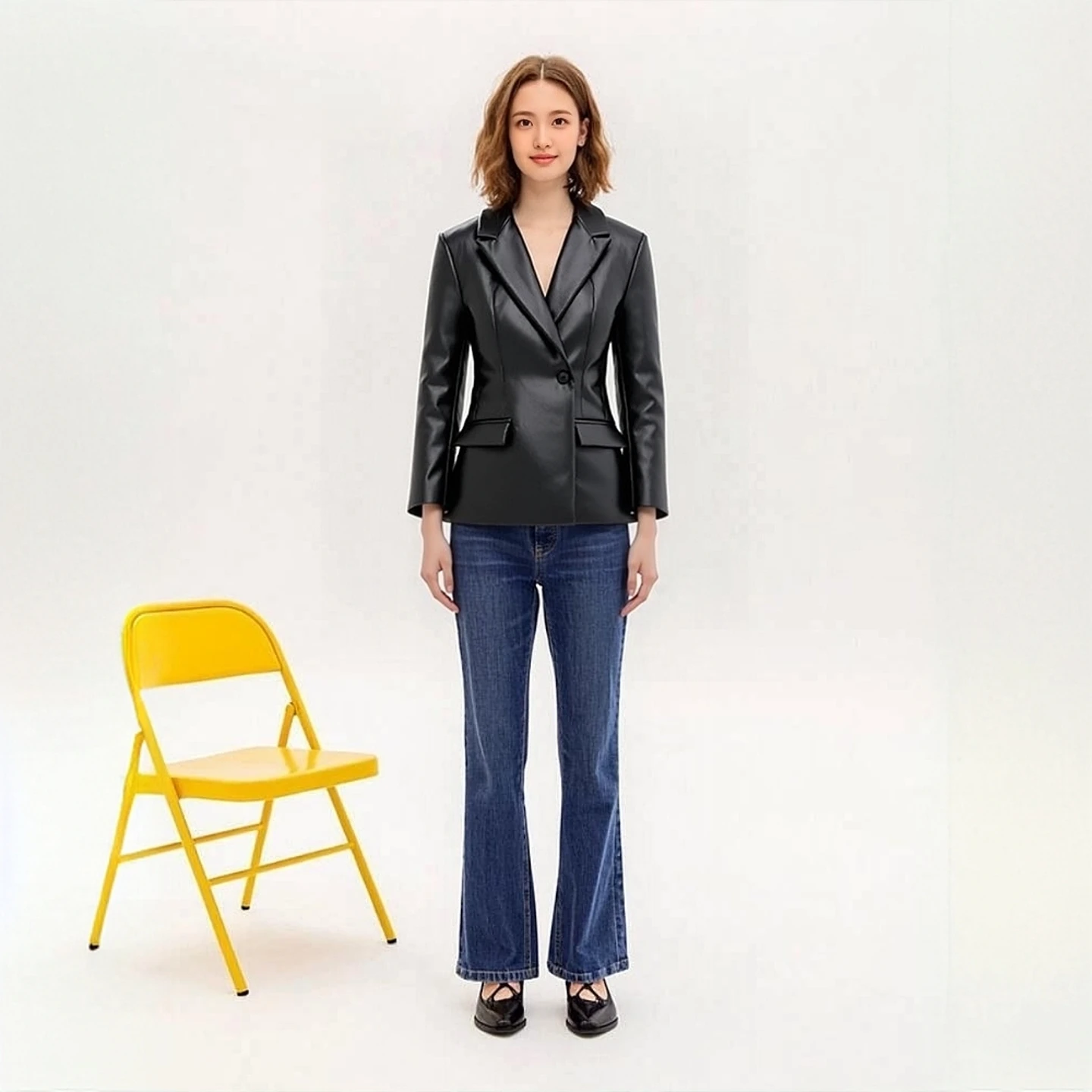 KEYANKETIAN Spring New Women's Flip Cover Decoration, One Button Slim Fit Faux Leather Suit, Women Casual Jacket