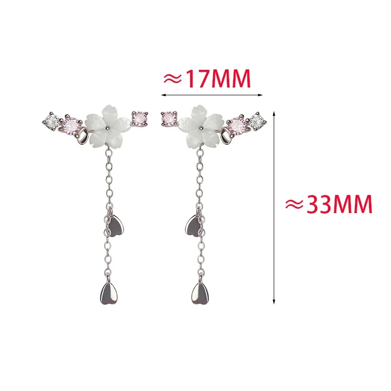 

Real 925 Sterling Silver Zircon Flower Heart Tassel Stud Earrings for Women Minimalist Fine Jewelry Romantic Accessories