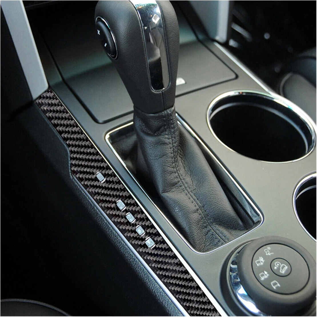 LHD Car Front Center Interior Gear Shift Panel Side Cover Trim Fit for Ford Explorer 2011 2012 2013 2014 Black Carbon Fiber