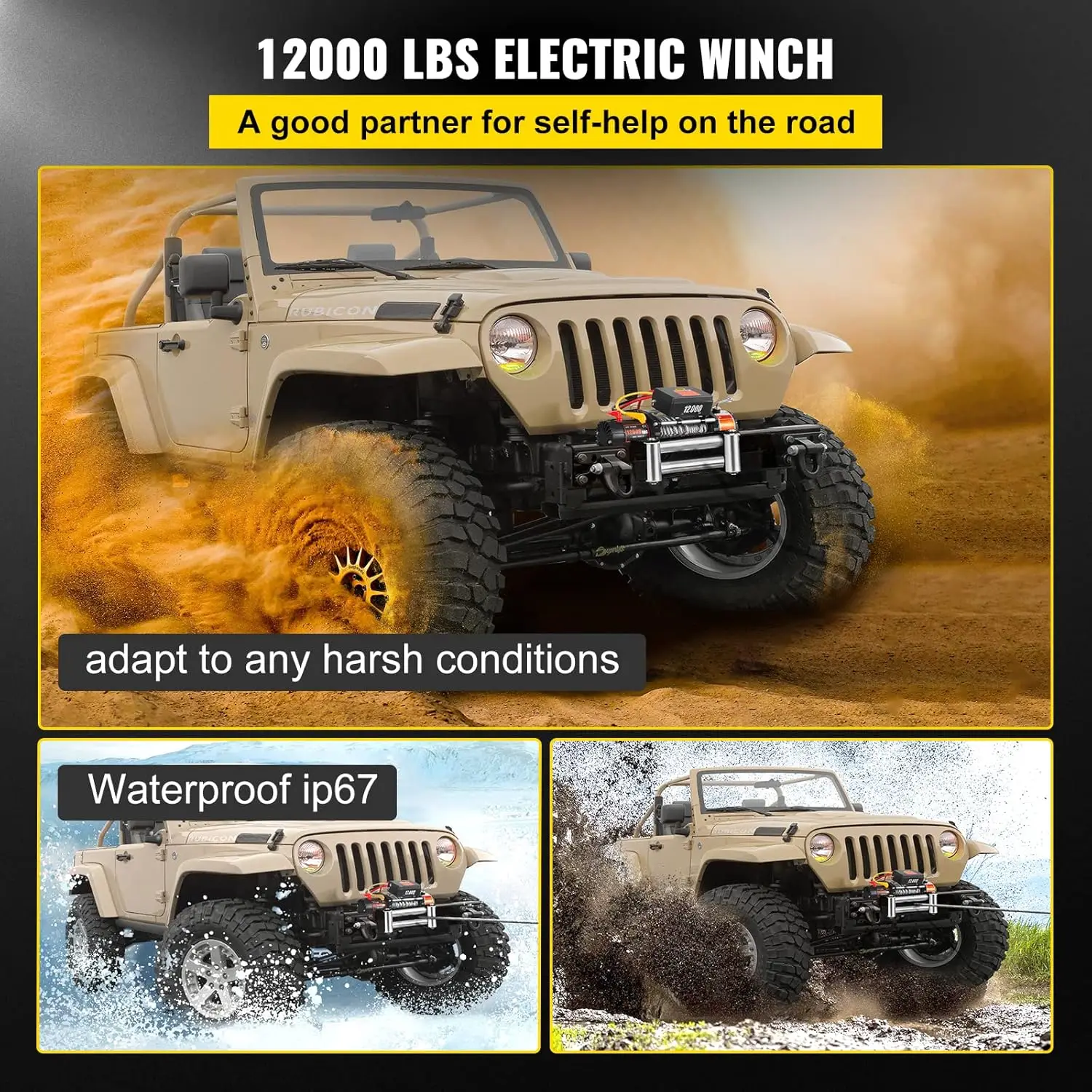 Truck Winch 12000lbs Electric  /26m Steel Cable 12V Power  Jeep  with Wireless Remote Control and Powerful Motor