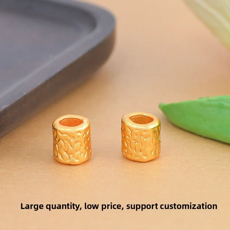 Chinese Style Lucky Blessing 8mm Gold Plated Copper Hammered Barrel Beads Large Hole Spacer Beads For Diy Jewelry Making Parts