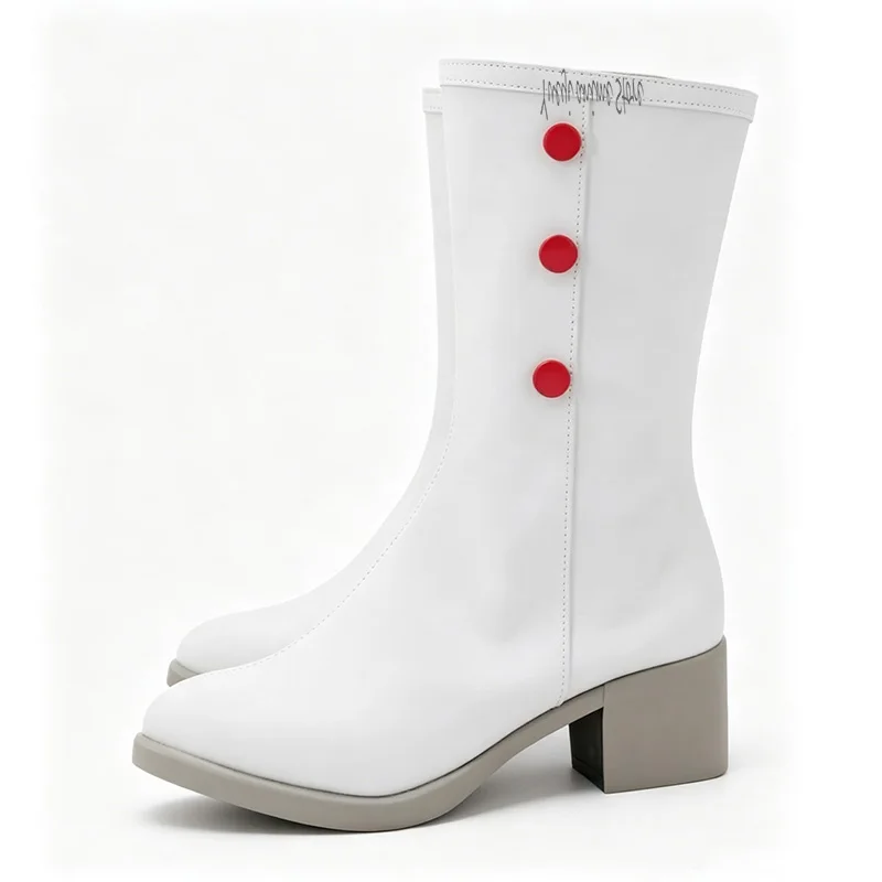 PJSK Miku Anime Cosplay Shoes White PU Leather Boots Halloween Carnival Props Custom Size