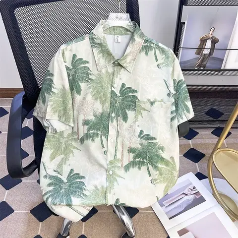 Hawaii Beach Sle Loose ort Sve Men's irt Casual Summer Vaion Couple's Outfit Yanguo Scenic Area Inspiration