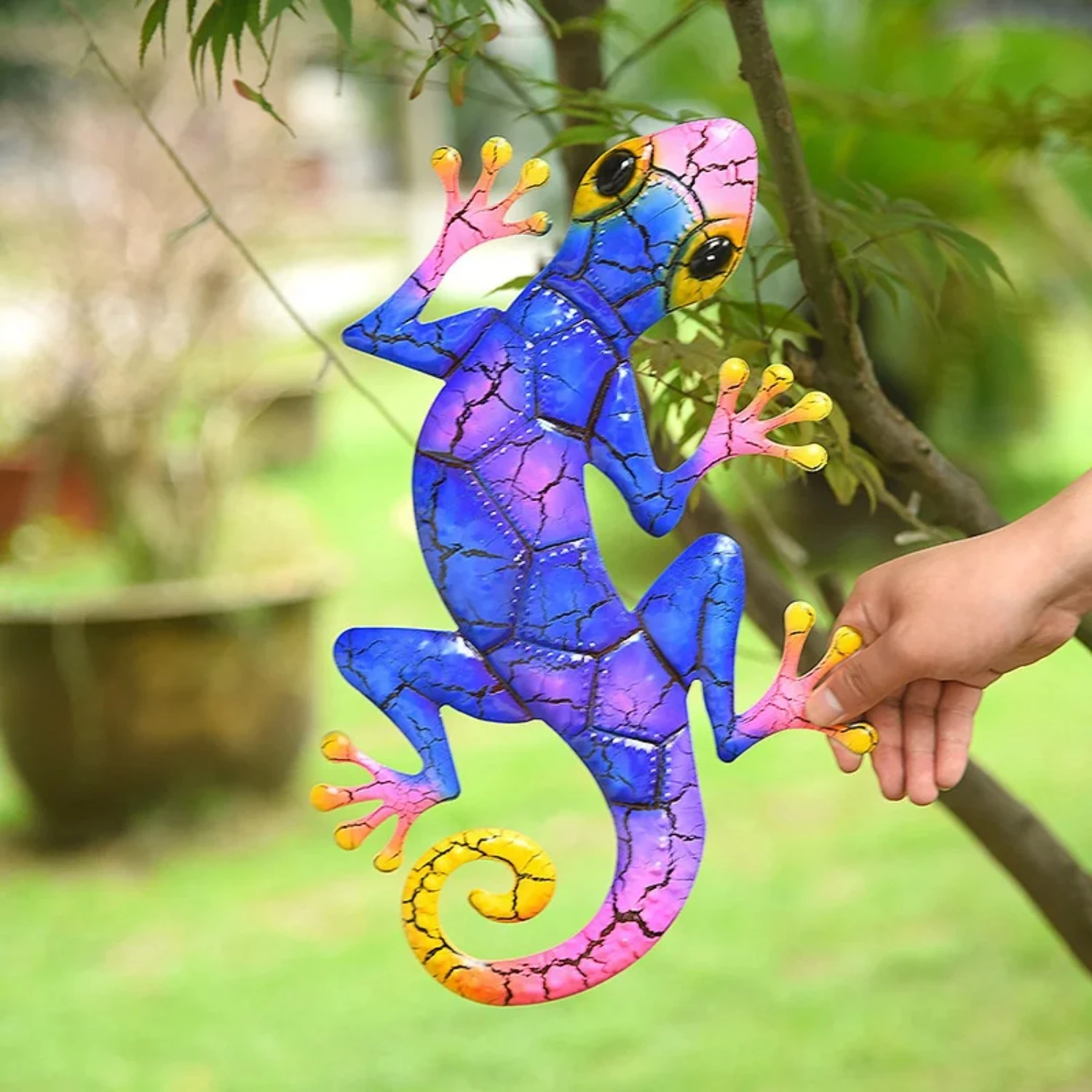 New Outdoor Metal Gecko Garden Decoration - Beautiful Yard Statue for your Garden - Decorative Miniature Sculpture and Ornaments