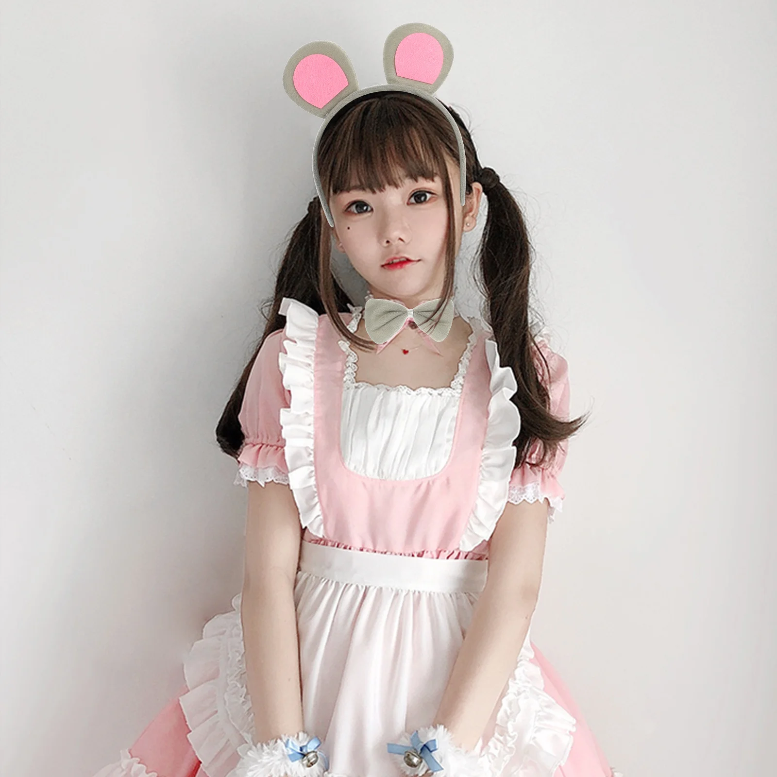 2er-Set Maus-Ohr-Stirnband, Fliegen, Schwanz-Set für Kinder, Mädchen, Einheitsgröße, Stoff, Cosplay, Kostüm, Party-Zubehör, Maskenball, Event