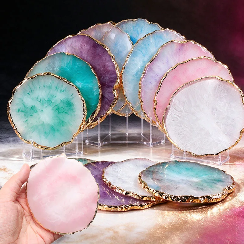 5/10/20PCS DIY Round Resin Agate Stone Nail False Art Palette Shelf Mixing Color Draw Pallet Gel Polish Display Manicure Tools