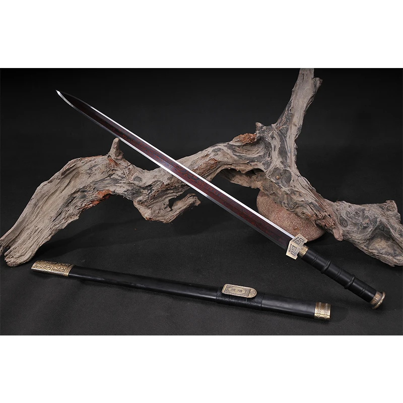 Chinese Swords,Chinese Jian,Double Edged Cold Steel Straight Short Sword, Qin Dynastical Metal Craft Collectible Ebony Wood