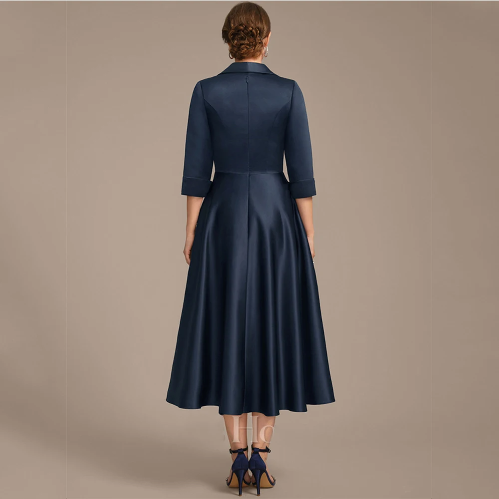 Simple Navy Blue Mother of the Bride Dresses A Line Wedding Party Gowns Zipper Back Beach 3/4 Sleeve Summer Vestido De 2025 New