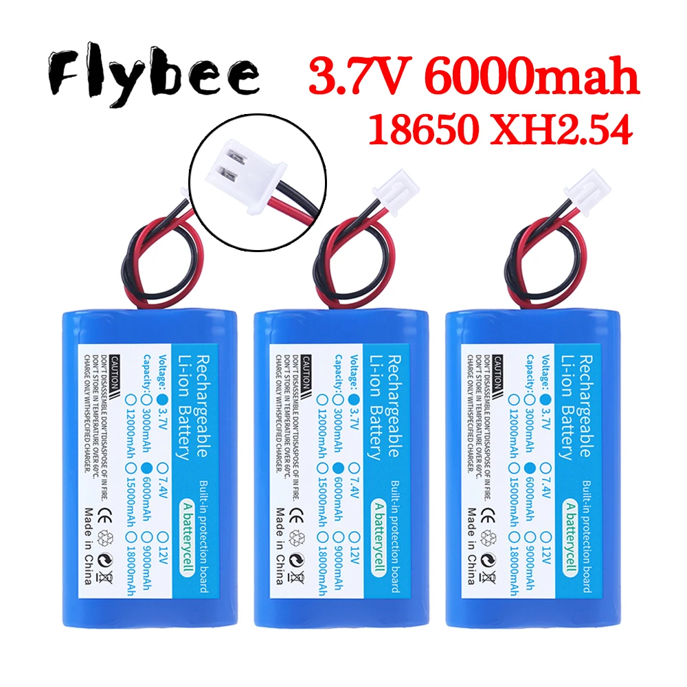 1S 3.7V 6000mAh Lithium-ion Rechargeable Battery with XH2.54-2P Plug for Fishing LED Light Bluetooth Speaker Audio Battery