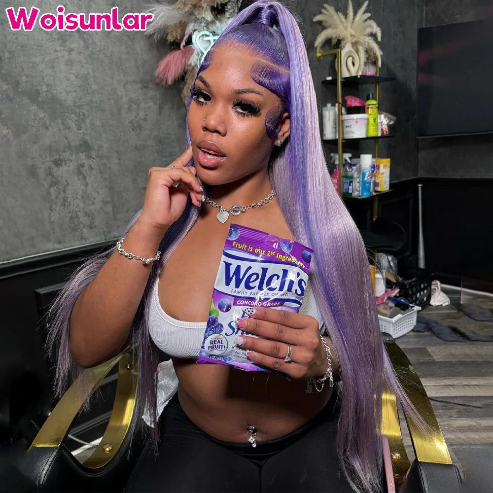 

34 36 inches Ombre purple Front Lace wigs human hair 13X4 13x6 Transparent Lace Straight 180% 200% For Women Human Hair Wig 100%