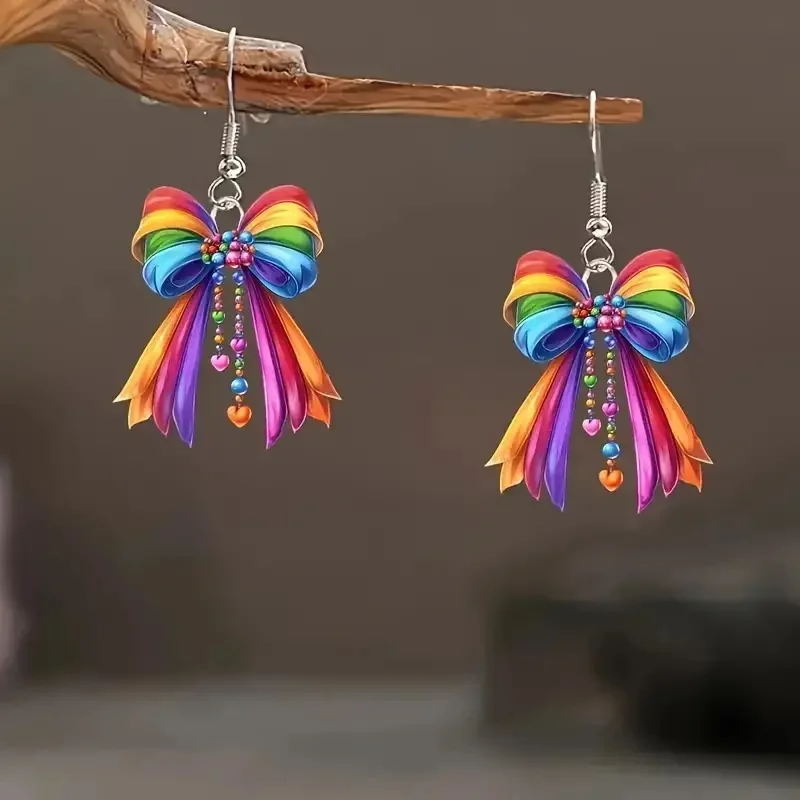 New Hot Selling Colorful Bow Acrylic Earrings Creative Niche Design 2D Flat Earrings Jewelry Wholesale