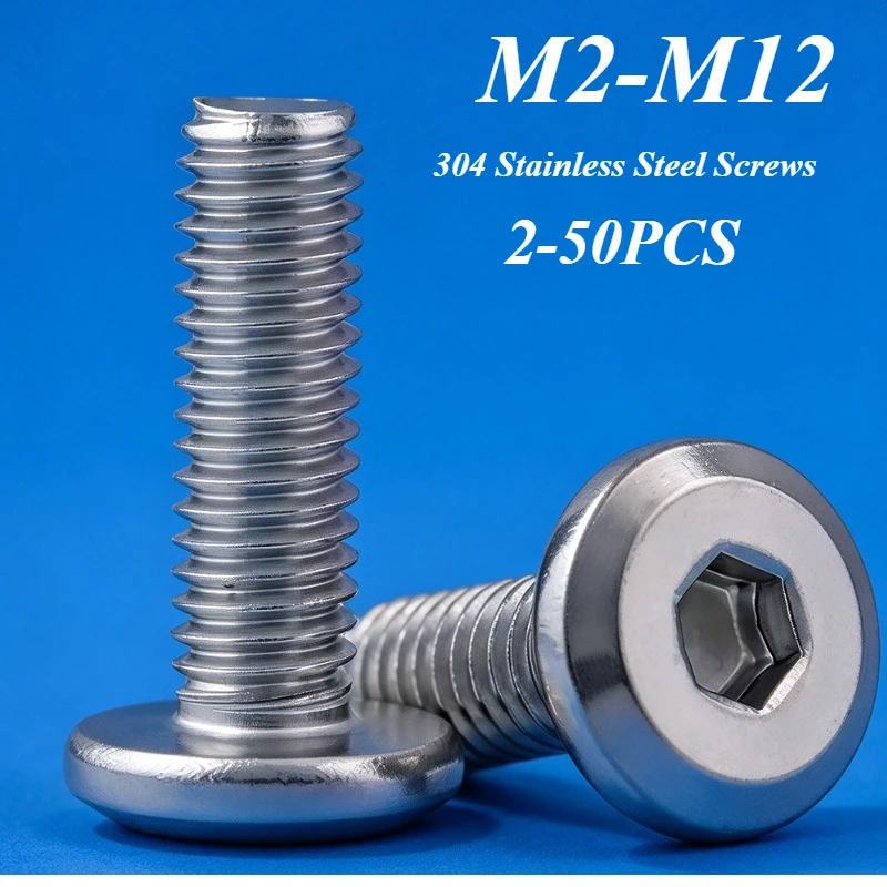 2-50/PCS M3 M4 M5 M6 M8 304 Stainless Steel Flat Hex Hexagon Large Furniture Socket Rivet Screw Joint Connect Allen Head Bolt